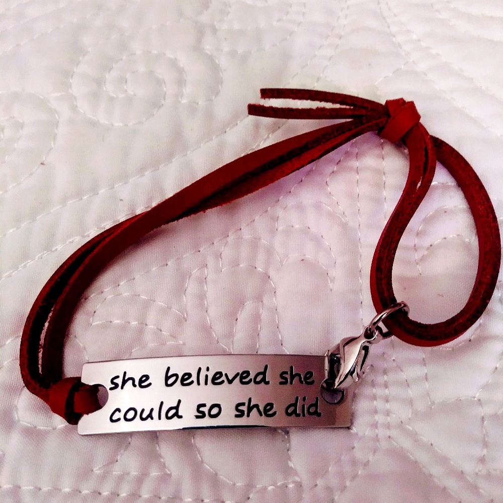 Inspirational Silver and brown leather bracelet🐝